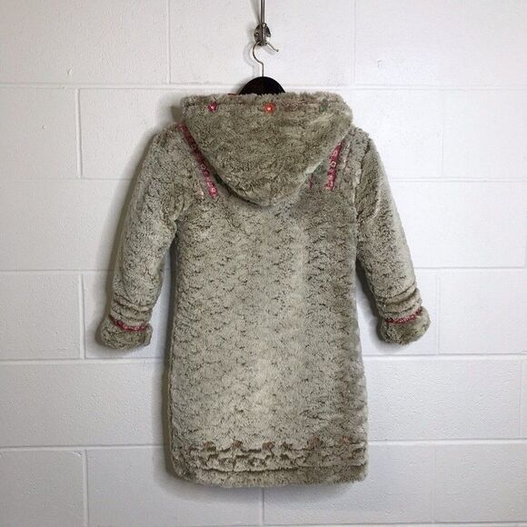 Oilily Girls Long Sherpa Coat Hooded Full Zip Embroidered Ribbons Size 140 10Y - Picture 2 of 12